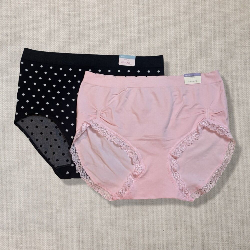 Cacique Full Brief Panties Lot of 2 Size 14/16 Plus Pink Black Polka Dot